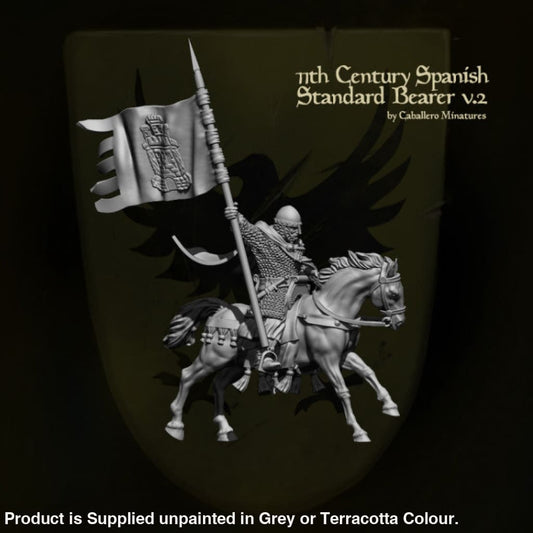 REM0016 11th Century Spanish Riding Standard Bearer Medieval Figure