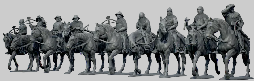 30mm crossbowmen, riders and horses are separate parts